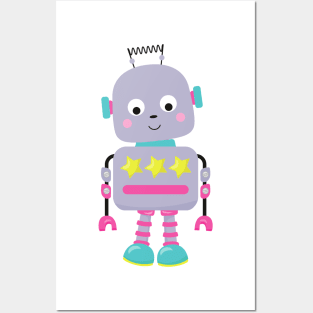 Cute Robot, Silly Robot, Funny Robot, Purple Robot Posters and Art